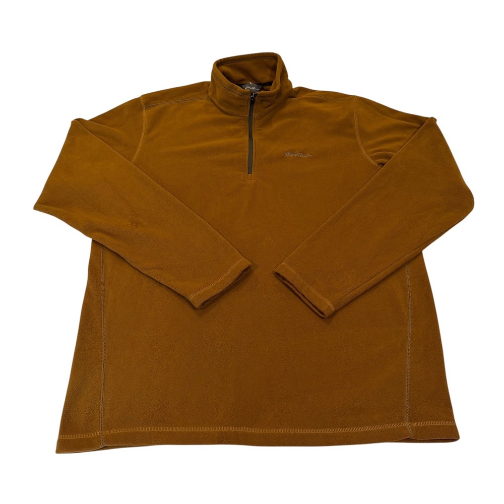 Eddie Bauer Mens TL Quarter Zip Fleece Pullover Brown Mock Neck Tall Large